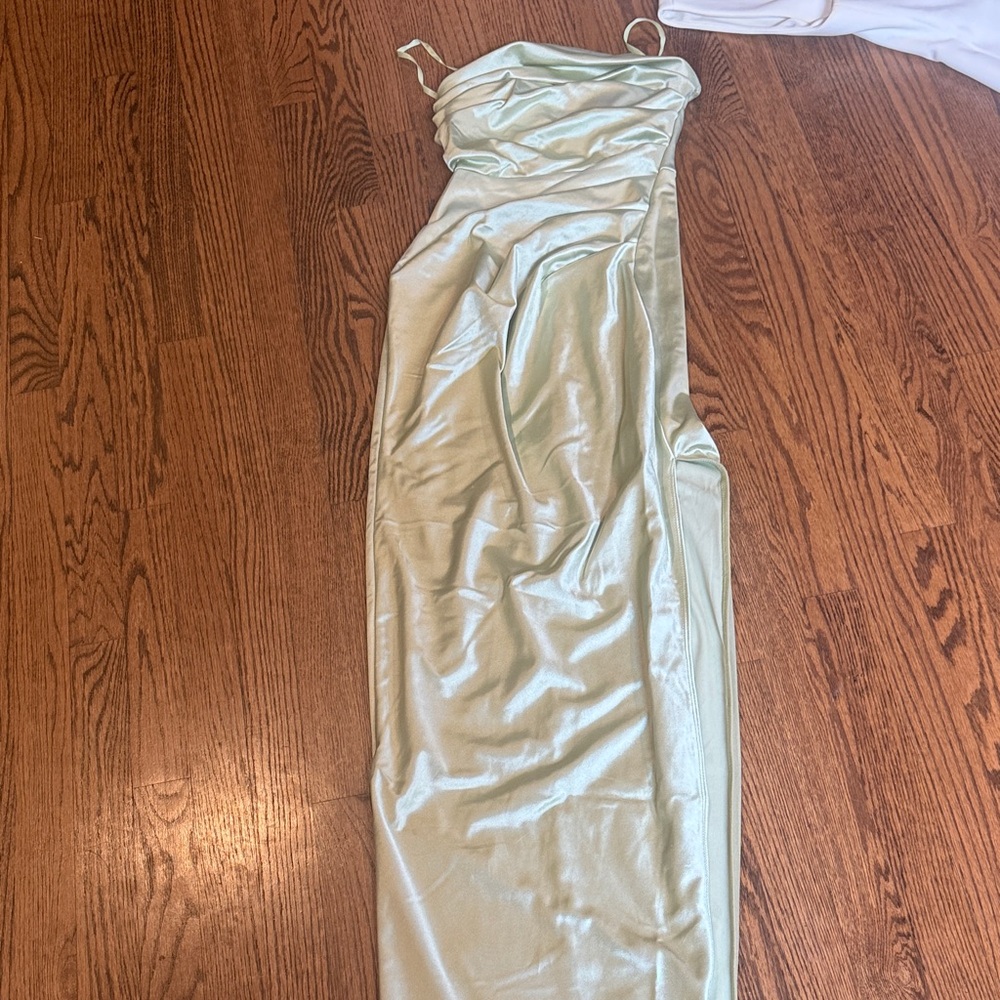 Windsor Strapless Light Green Satin Dress